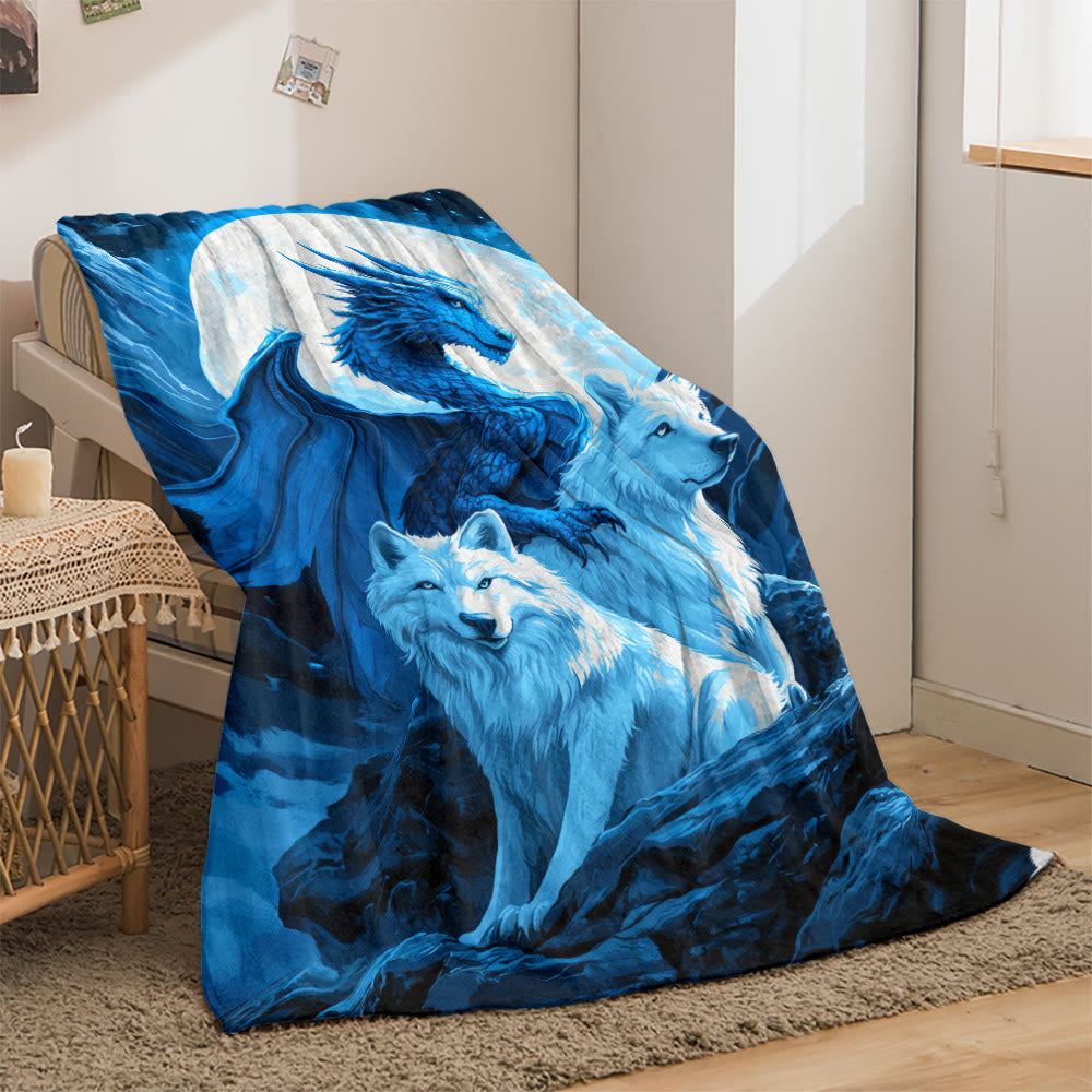 WorldNorse Frost Wyrm Zwillingswolf Mondfelsen Decke - Wölfe - 150 x 200 cm - image 0