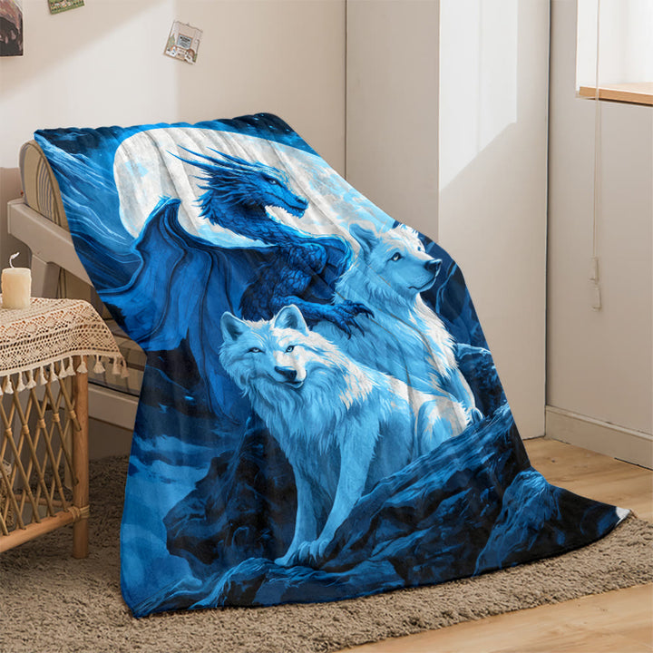 WorldNorse Frost Wyrm Zwillingswolf Mondfelsen Decke - Wölfe - 150 x 200 cm - image 0