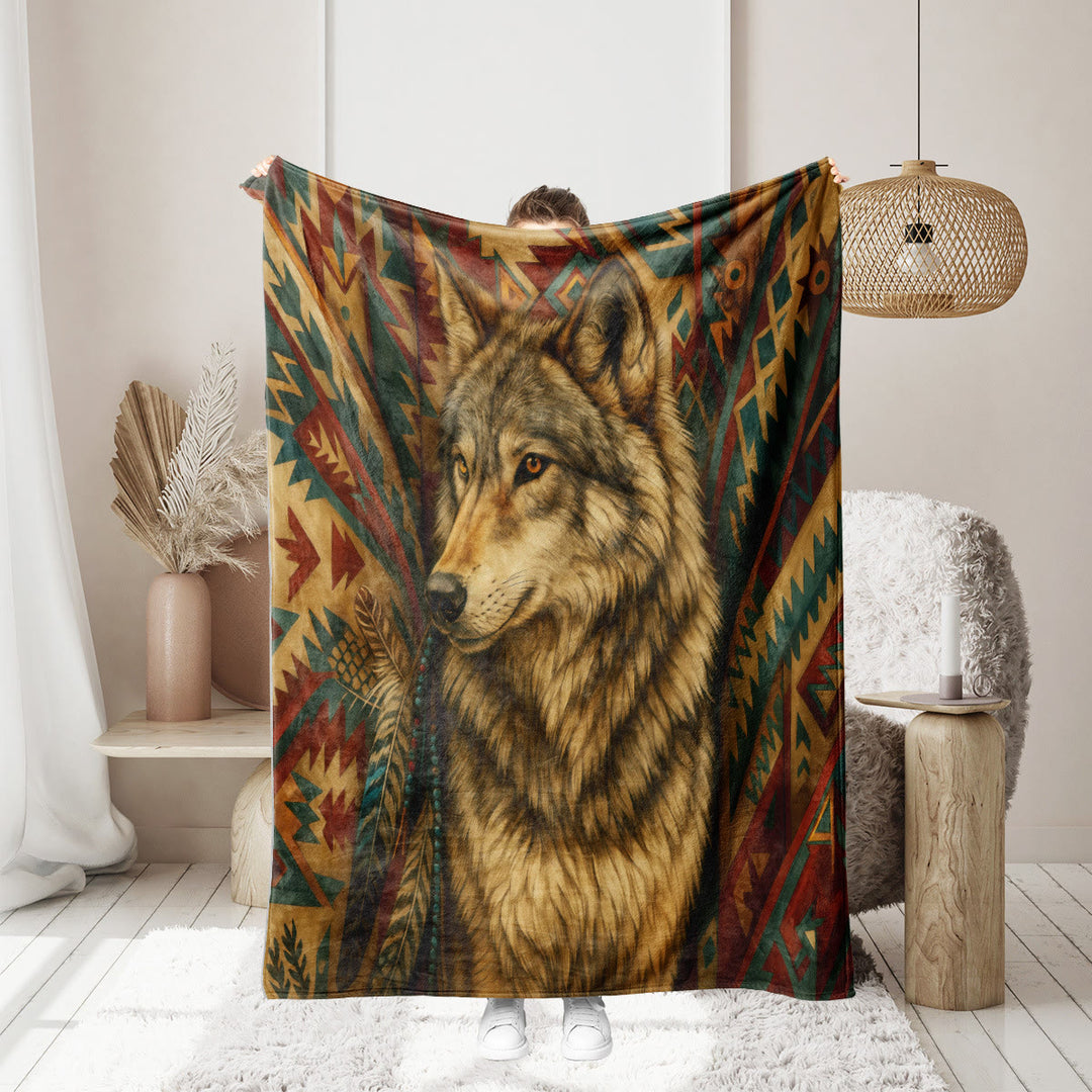 WorldNorse Wolf Spirit Stammeswebdecke - Wölfe - 150 x 200 cm - image 0