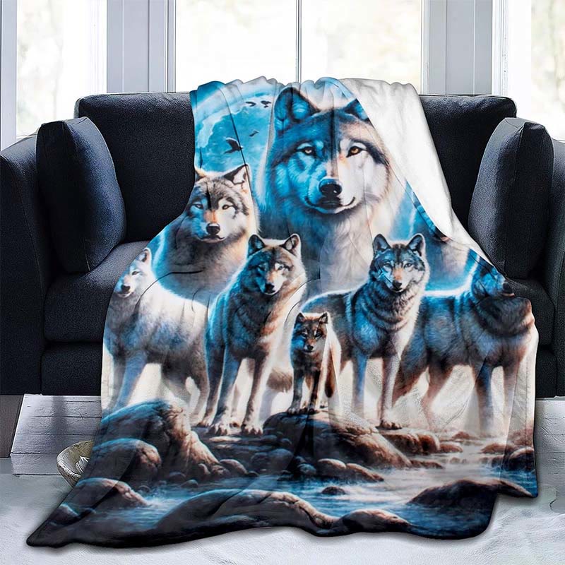 WorldNorse Wolf Clan Frostmond-Felsbach-Decke - Wölfe - 150 x 200 cm - image 0