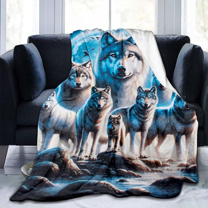 WorldNorse Wolf Clan Frostmond-Felsbach-Decke - Wölfe - 150 x 200 cm - image 0