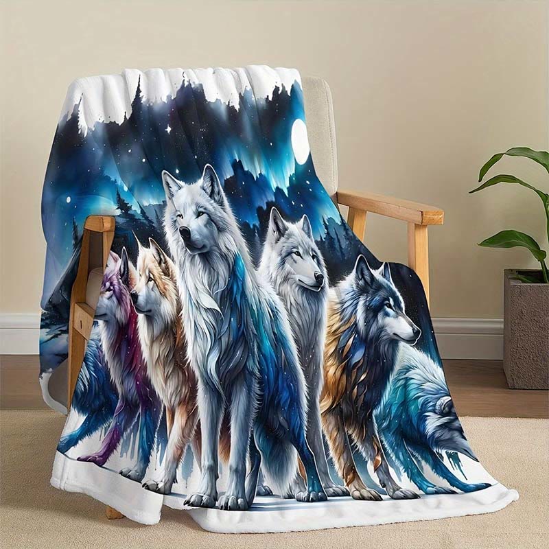 WorldNorse Chromatic Wolf Pack Aurora Frost Einfarbige Decke - Wölfe - 150 x 200 cm - image 0