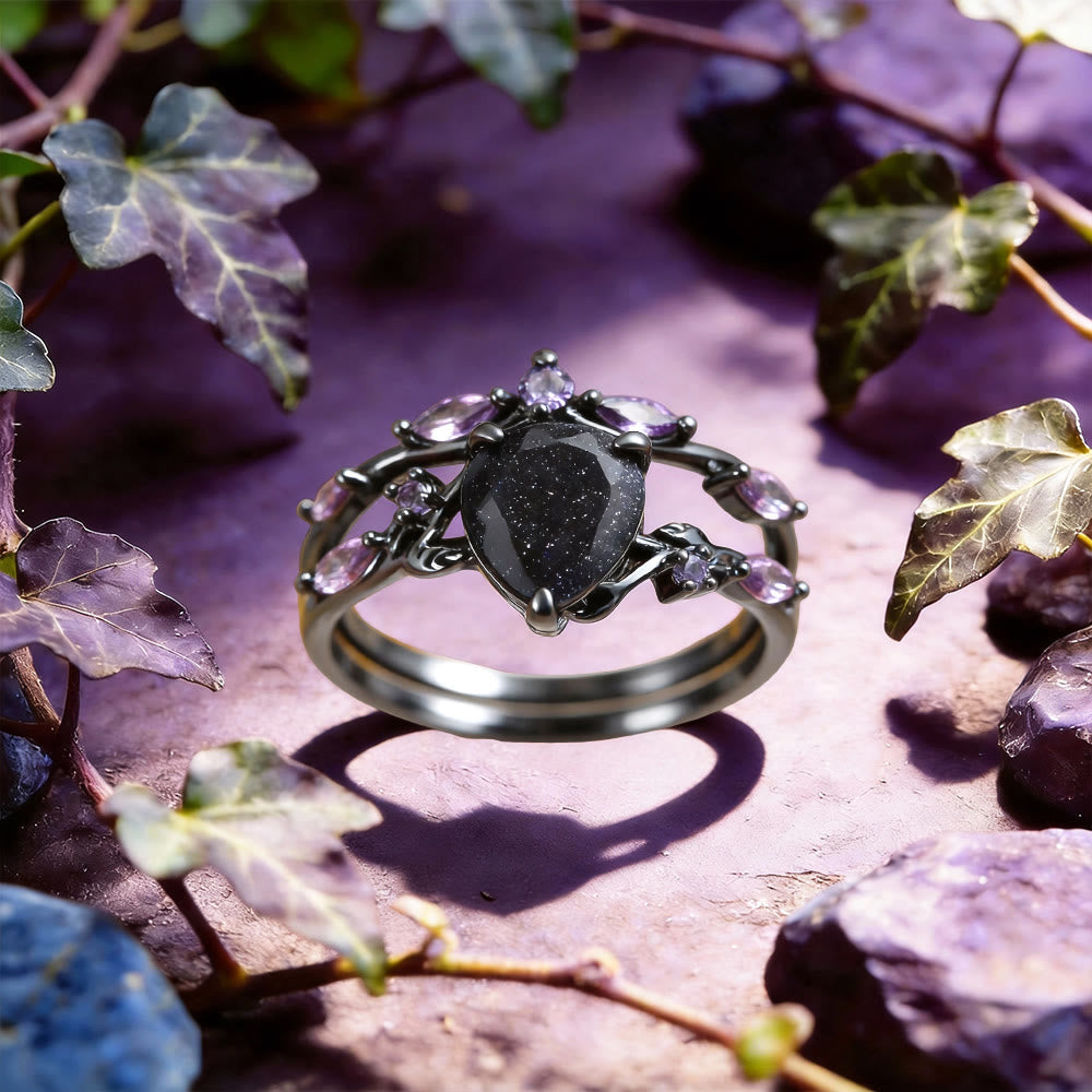 WorldNorse Sternennacht-Traum-Ring-Set aus blauem Sandstein und Amethyst, 2-teilig - image 1