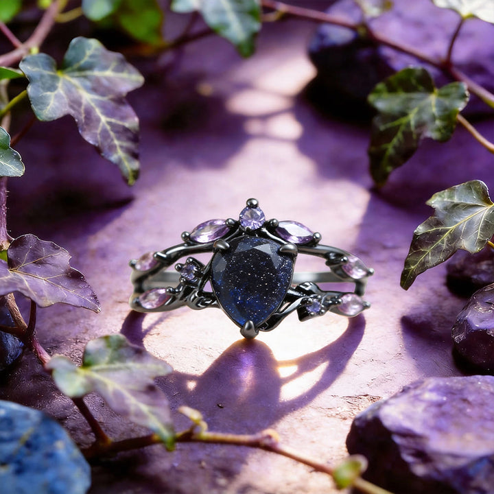 WorldNorse Sternennacht-Traum-Ring-Set aus blauem Sandstein und Amethyst, 2-teilig - 62mm - image 0