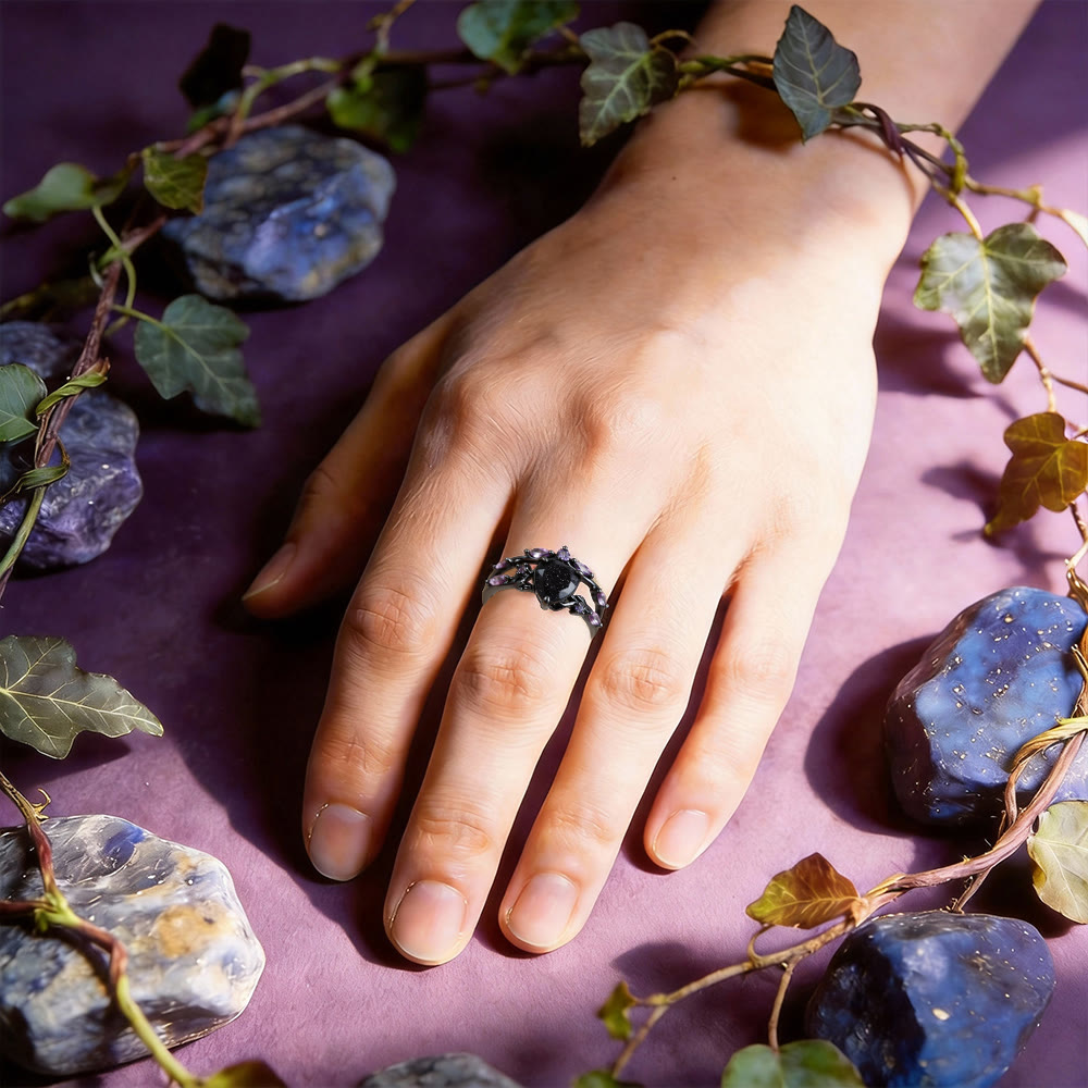 WorldNorse Sternennacht-Traum-Ring-Set aus blauem Sandstein und Amethyst, 2-teilig - image 2