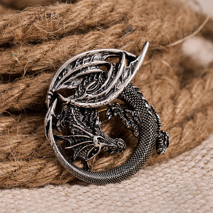 WorldNorse Wyrm Nordischer Drache -Brosche - Retro Silber - image 0