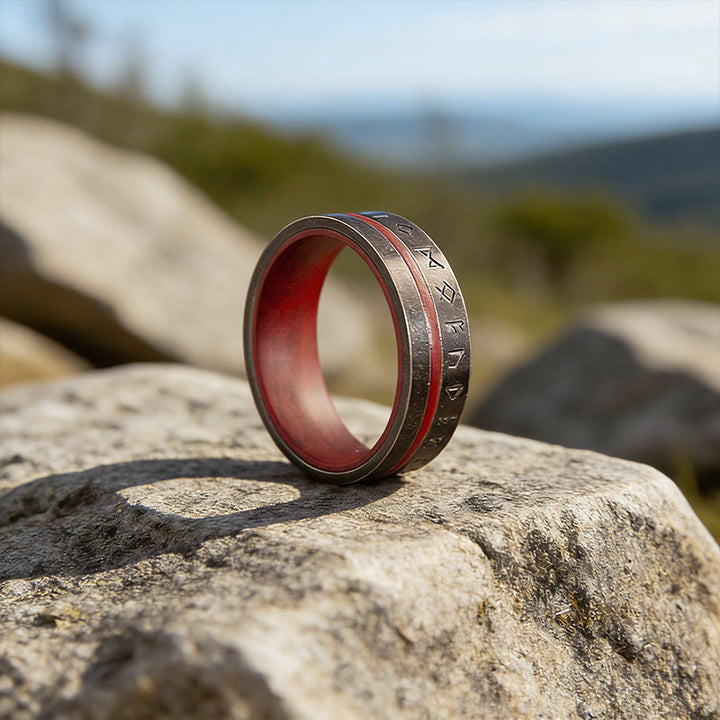 WorldNorse Schmiedering mit Rune , purpurrot - Retro Schwarz - 70mm - image 2