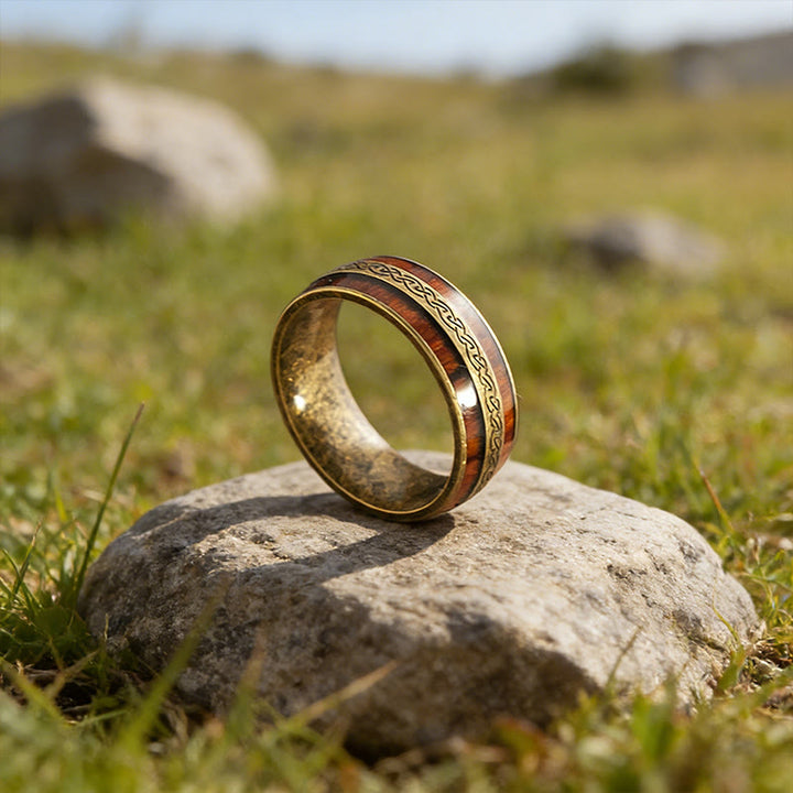 WorldNorse Ring mit verwittertem Keltischer Knoten -Inlay - Retro Gold - 70mm - image 2