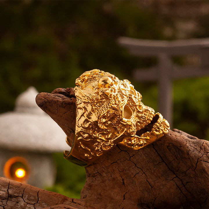 WorldNorse Schmiedet Goldener Felsenschädelring - image 3