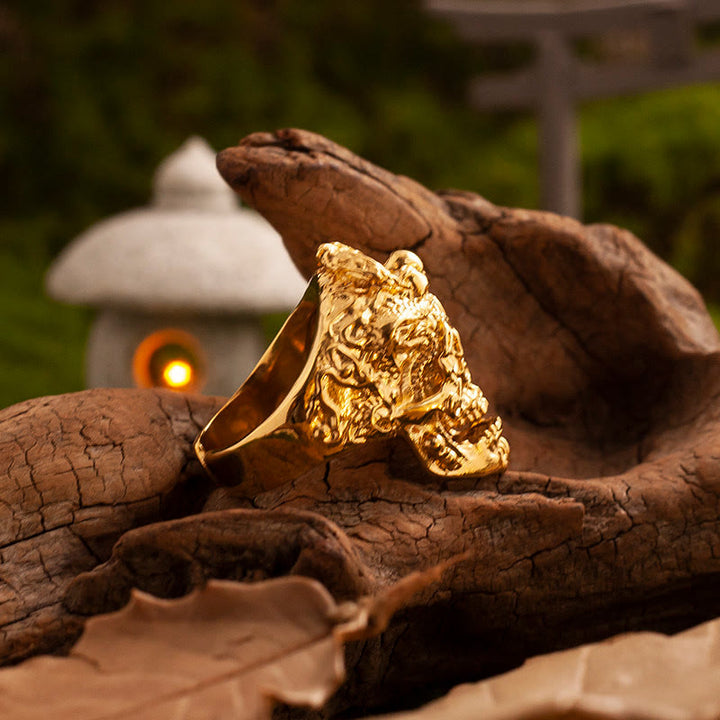 WorldNorse Schmiedet Goldener Felsenschädelring - image 4