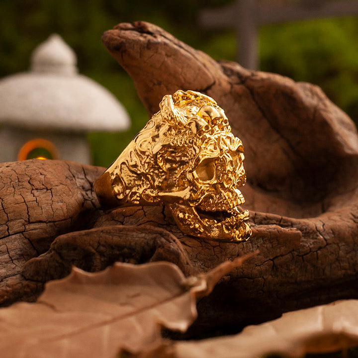 WorldNorse Schmiedet Goldener Felsenschädelring - image 2