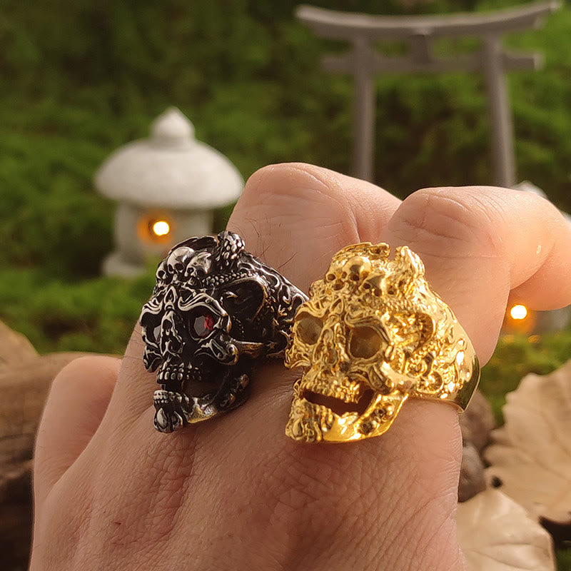 WorldNorse Schmiedet Goldener Felsenschädelring - image 1