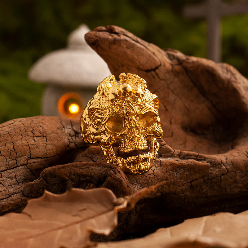 WorldNorse Schmiedet Goldener Felsenschädelring - Schädel - 70mm - image 0
