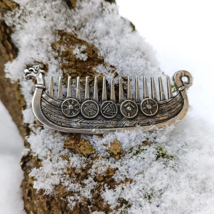 WorldNorse Viking Dragon Bug Rune Comb - Silber - image 0