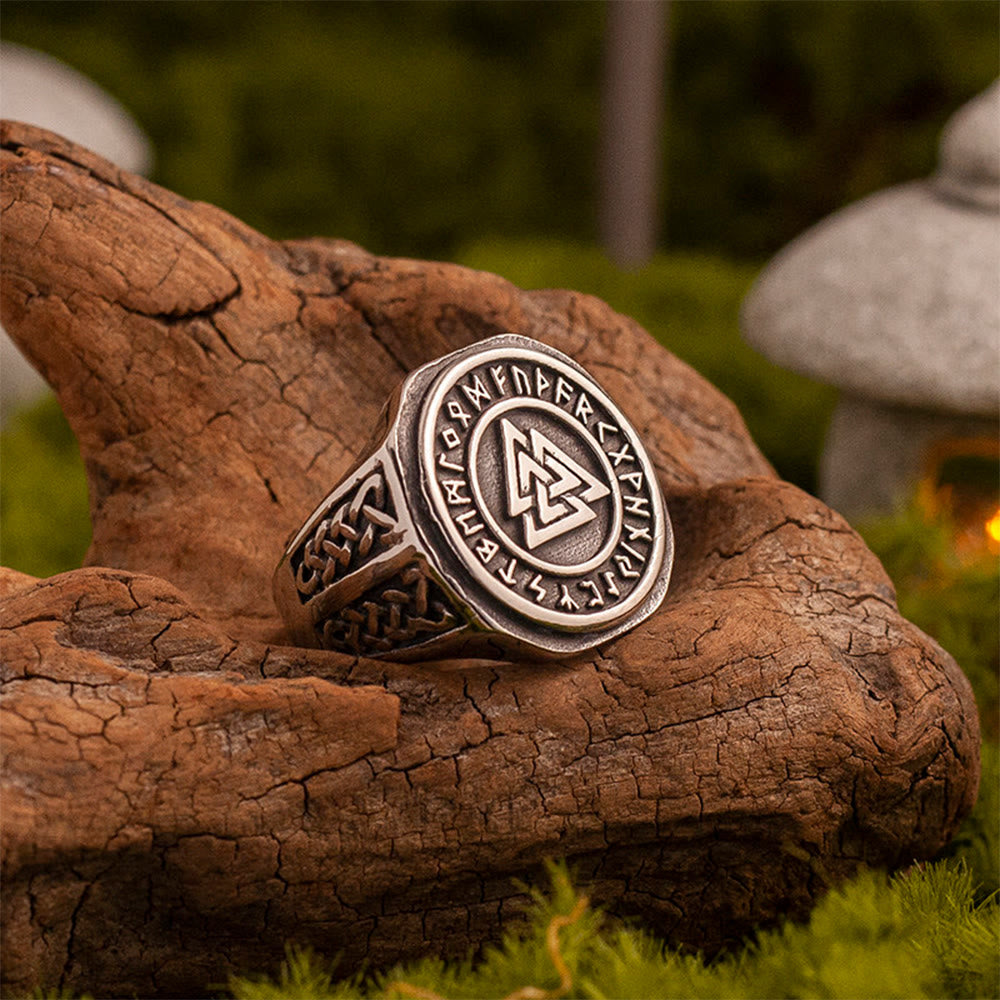 WorldNorse Geschmiedeter Valknut Rune -Siegelring - Valknut - 70mm - image 0