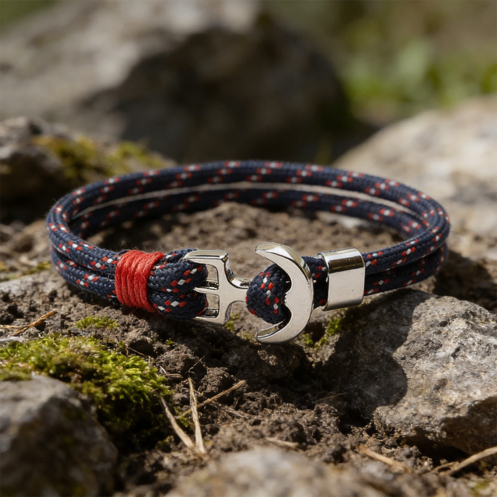 WorldNorse Maritime Knot Anchor Braided Bracelet - Marineblau & Rot - image 2