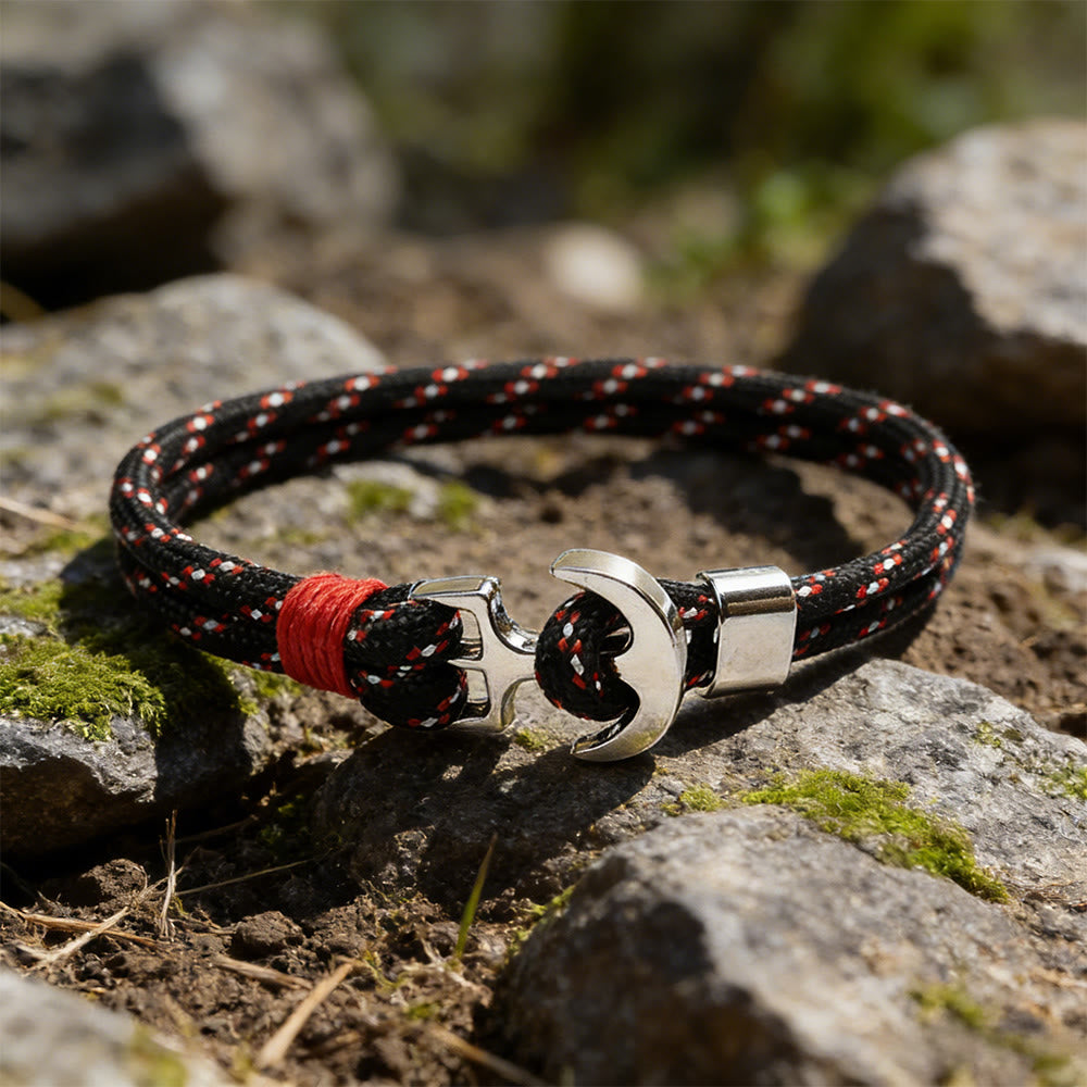 WorldNorse Maritime Knot Anchor Braided Bracelet - Schwarz & Rot - image 9
