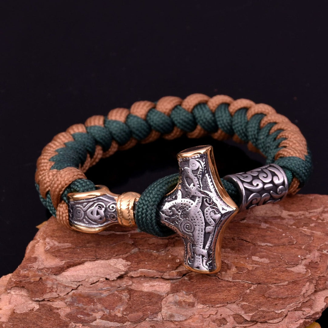 WorldNorse Tooled Mjölnir Totem Braided Bracelet - 23 cm - image 0