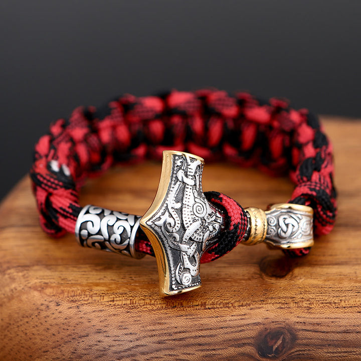 WorldNorse Geflochtenes Armband mit Thors Hammer - Silber & Gold - 23 cm - image 0