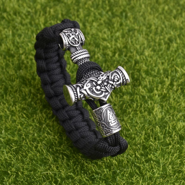 WorldNorse Totem Thors Hammer Knoten Geflochtenes Armband - Schwarz - 23 cm - image 0