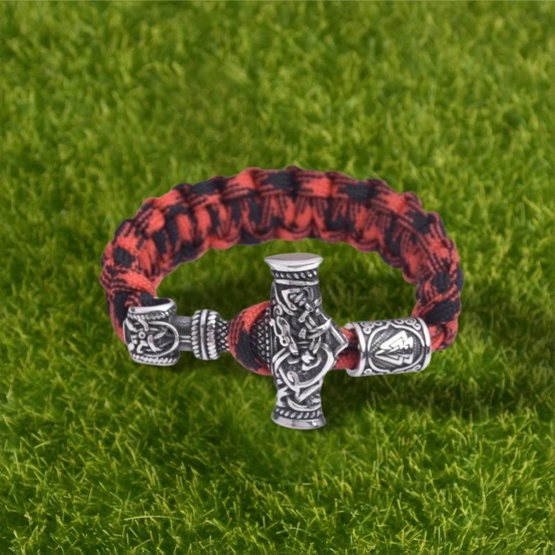 WorldNorse Totem Thors Hammer Knoten Geflochtenes Armband - Tarnrot - 23 cm - image 2
