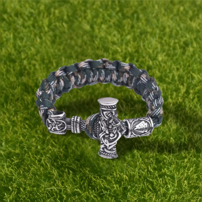 WorldNorse Totem Thors Hammer Knoten Geflochtenes Armband - Tarnfarben Grün - 23 cm - image 3