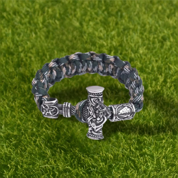 WorldNorse Totem Thors Hammer Knoten Geflochtenes Armband - Tarnfarben Grün - 23 cm - image 3
