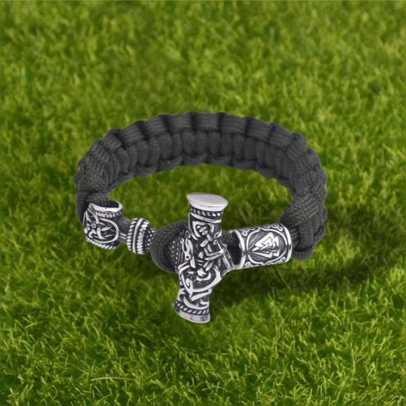 WorldNorse Totem Thors Hammer Knoten Geflochtenes Armband - Armeegrün - 23 cm - image 5