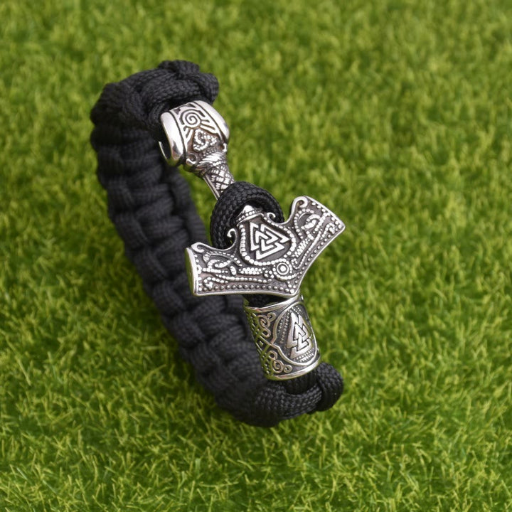 WorldNorse Graviertes Mjölnir Valknut Geflochtenes Armband - Silber - 23 cm - image 2