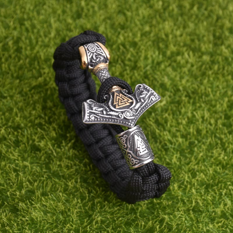 WorldNorse Graviertes Mjölnir Valknut Geflochtenes Armband - Silber & Gold - 23 cm - image 0