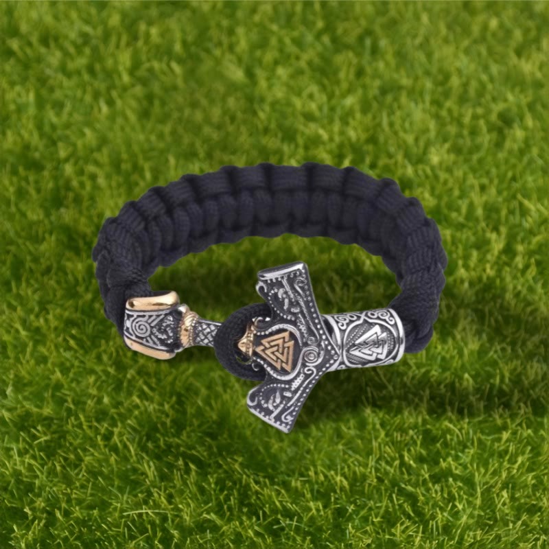 WorldNorse Graviertes Mjölnir Valknut Geflochtenes Armband - image 1