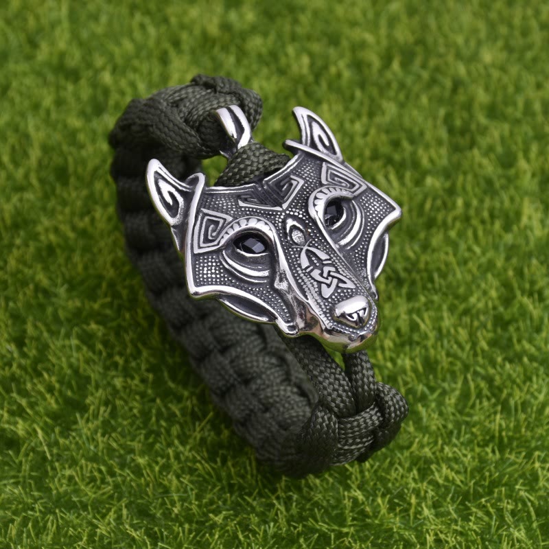 WorldNorse Graviertes Fenrir -Masken-Geflochtenes Armband - Armeegrün - 23 cm - image 8