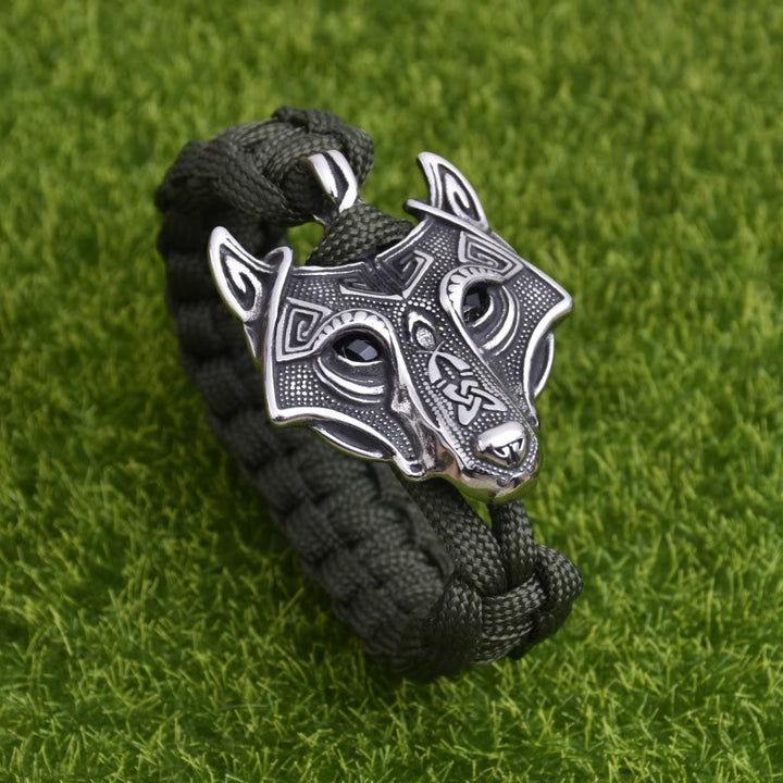 WorldNorse Graviertes Fenrir -Masken-Geflochtenes Armband - Armeegrün - 23 cm - image 8