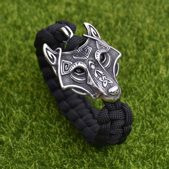WorldNorse Graviertes Fenrir -Masken-Geflochtenes Armband - Schwarz - 23 cm - image 0
