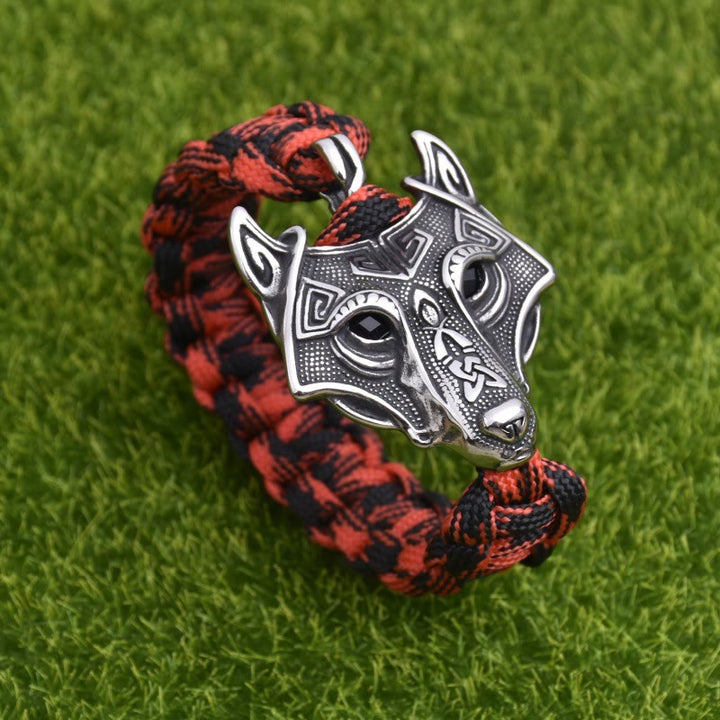 WorldNorse Graviertes Fenrir -Masken-Geflochtenes Armband - Tarnrot - 23 cm - image 3
