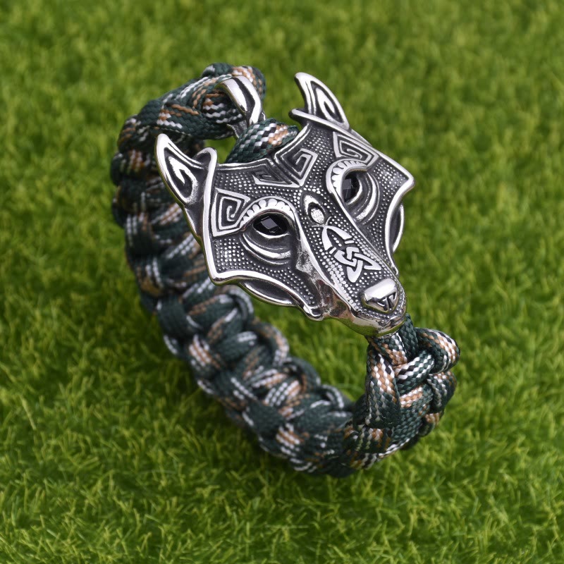 WorldNorse Graviertes Fenrir -Masken-Geflochtenes Armband - Tarnfarben Grün - 23 cm - image 6
