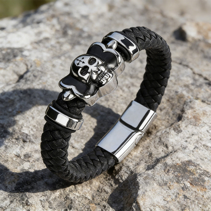 WorldNorse Poliertes Totenkopf-Lederarmband - Schädel - image 0