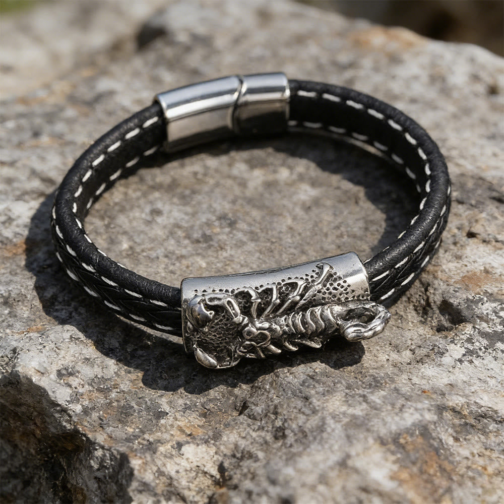 WorldNorse Poliertes Totenkopf-Lederarmband - Skorpion - image 5