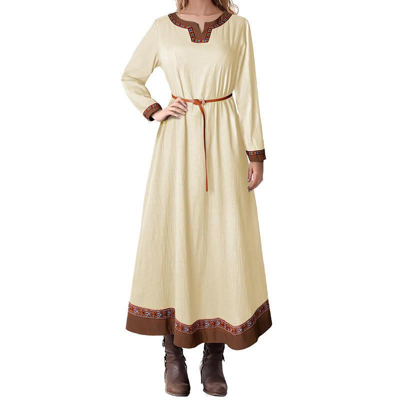 WorldNorse Wikinger-Kostümkleid mit gewebten Borten und Bindebändern - Khaki - US18, UK/AU22, EU48 (2XL) - image 0