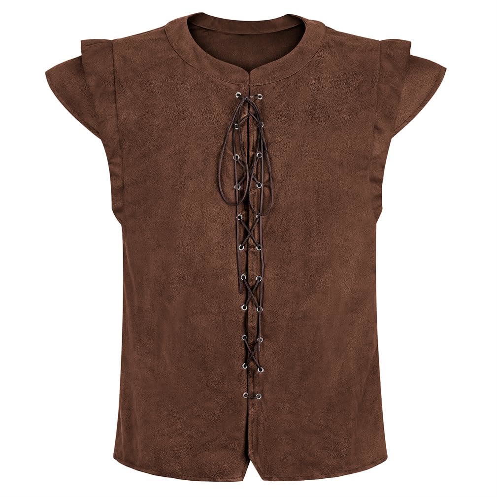 WorldNorse Wikinger-Tunika-Kostümweste aus Wildleder mit Schnürung - Dunkelbraun - US/UK/AU46, EU56 (3XL) - image 0