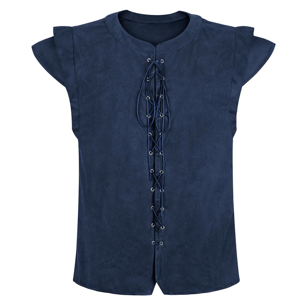 WorldNorse Wikinger-Tunika-Kostümweste aus Wildleder mit Schnürung - Marineblau - US/UK/AU46, EU56 (3XL) - image 24