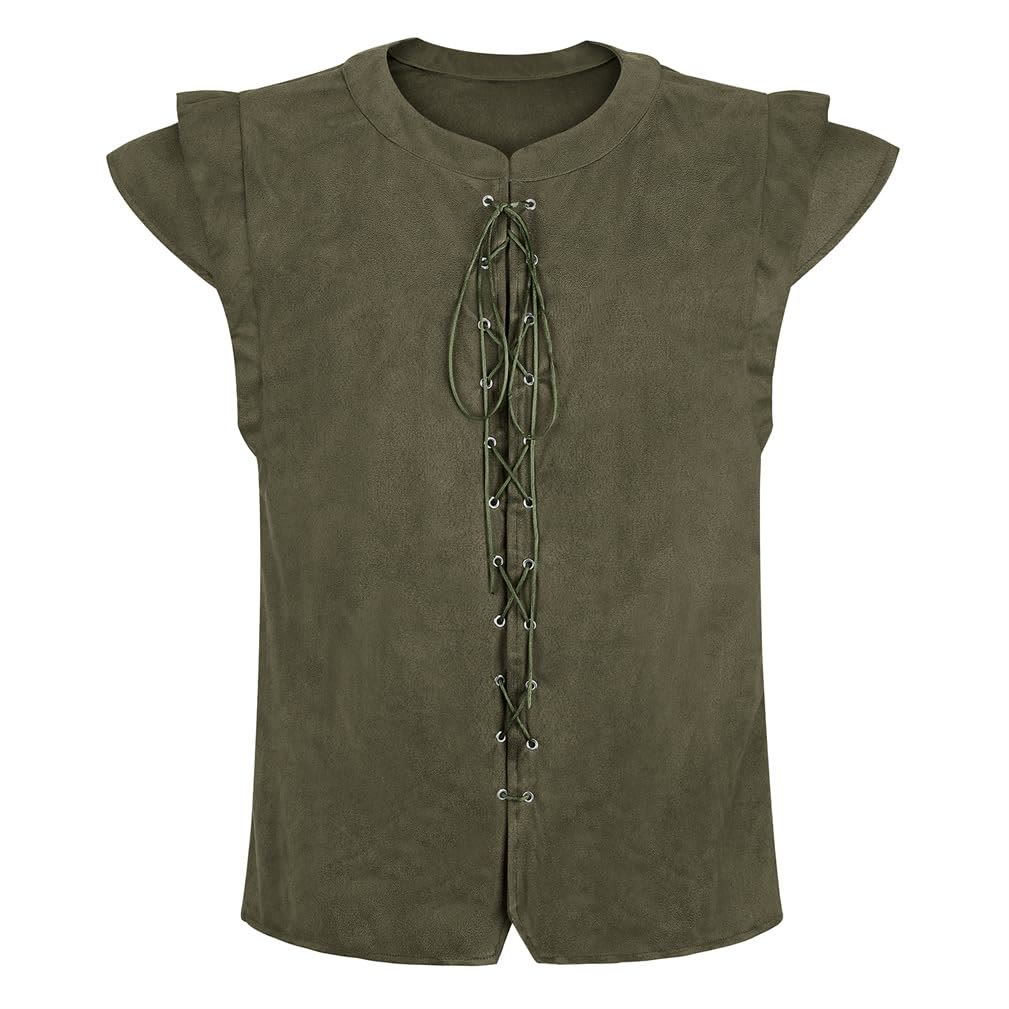 WorldNorse Wikinger-Tunika-Kostümweste aus Wildleder mit Schnürung - Grün - US/UK/AU46, EU56 (3XL) - image 35