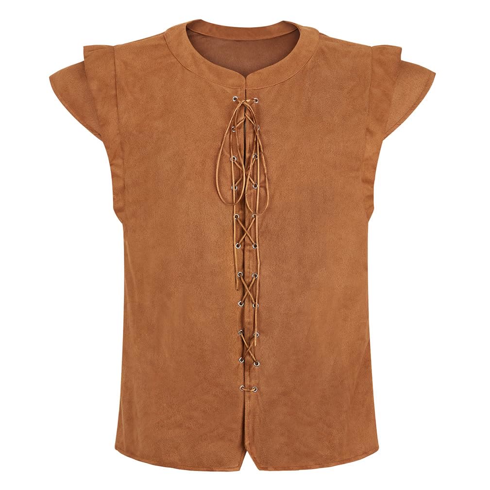 WorldNorse Wikinger-Tunika-Kostümweste aus Wildleder mit Schnürung - Hellbraun - US/UK/AU46, EU56 (3XL) - image 18