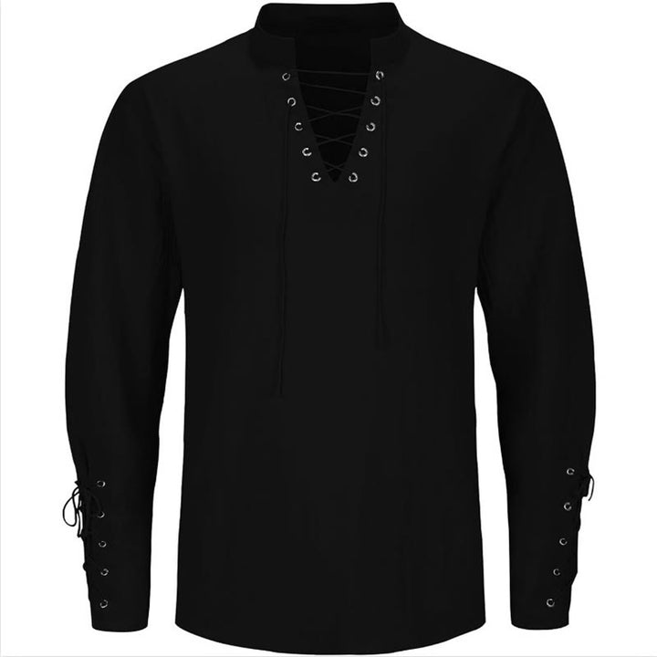WorldNorse Mittelalterliches Tunika-Kostümhemd mit überkreuzter Knopfleiste - Schwarz - US/UK/AU44, EU54 (2XL) - image 8