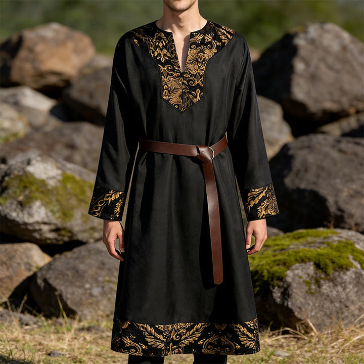 WorldNorse Wikinger-Kostümrobe mit goldenem Brokatbesatz - image 1