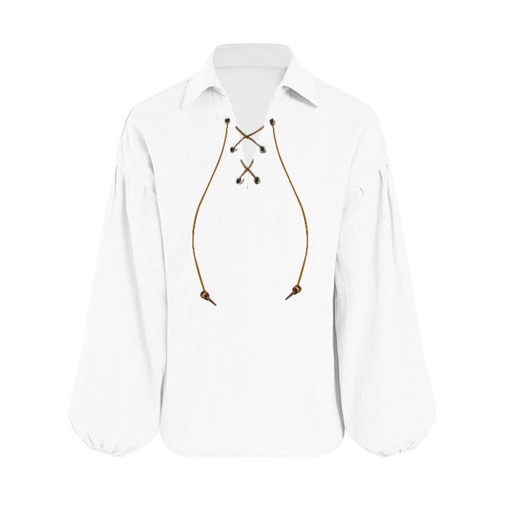 WorldNorse Mittelalterliches Schnür-Poeten-Kostümhemd - Weiß - 3XL - image 10