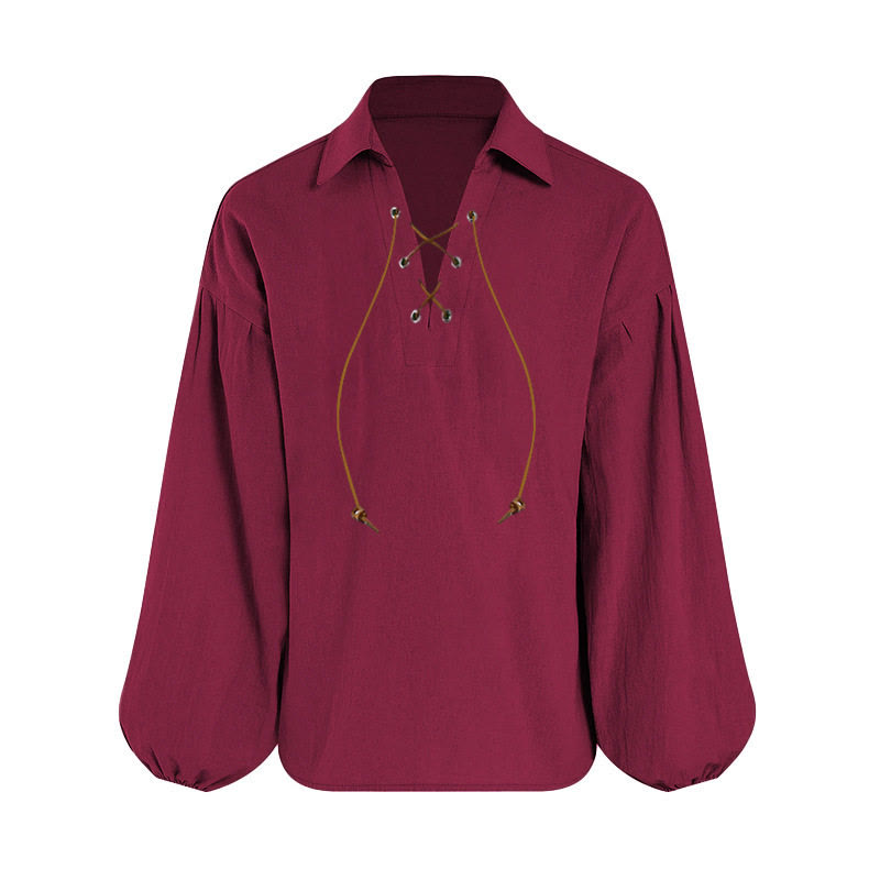 WorldNorse Mittelalterliches Schnür-Poeten-Kostümhemd - Rot - 3XL - image 0