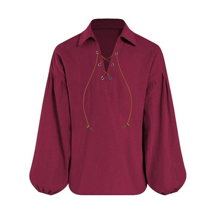 WorldNorse Mittelalterliches Schnür-Poeten-Kostümhemd - Rot - 3XL - image 0