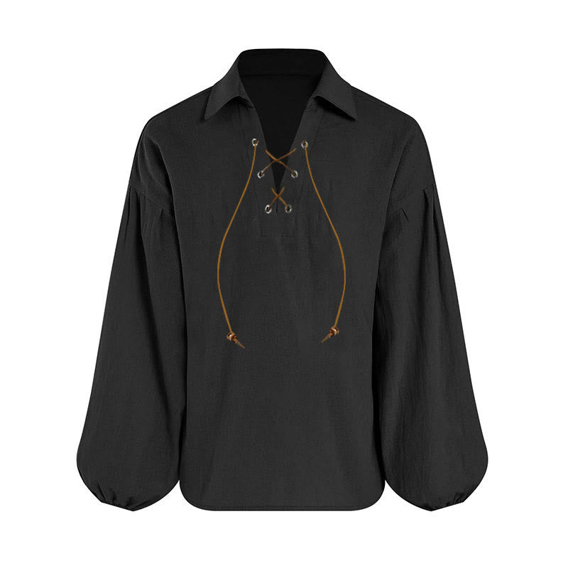 WorldNorse Mittelalterliches Schnür-Poeten-Kostümhemd - Schwarz - 3XL - image 8