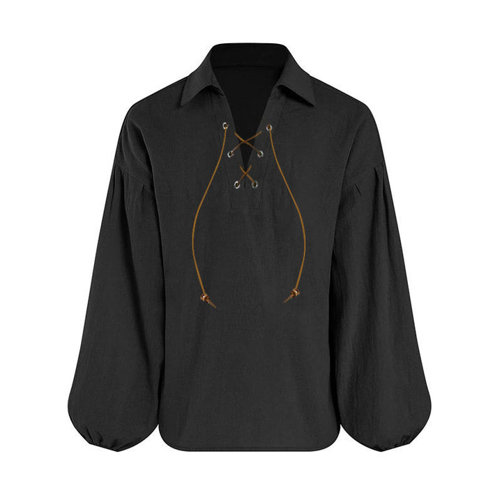 WorldNorse Mittelalterliches Schnür-Poeten-Kostümhemd - Schwarz - 3XL - image 8